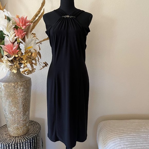Anne Klein Jewel Halter Neck Black Cold Shoulder Midi Dress size 12 - Picture 1 of 10